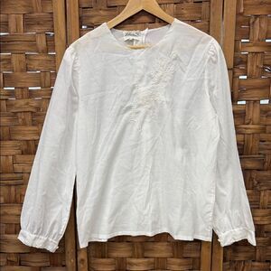 White Long Sleeve Blouse with Embroidery